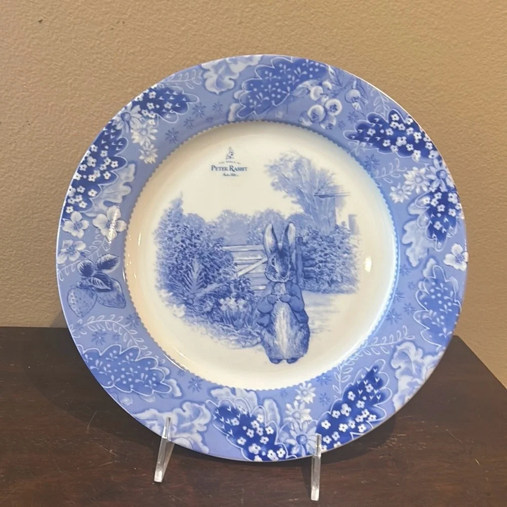Peter Rabbit Dinner Plates Set Of 2 Easter Beatrix Potter, 10.5 "NEW Blue Toile - Picture 1 of 2